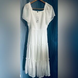 Lillusory White Casual Dress with Ruffled Sleeves